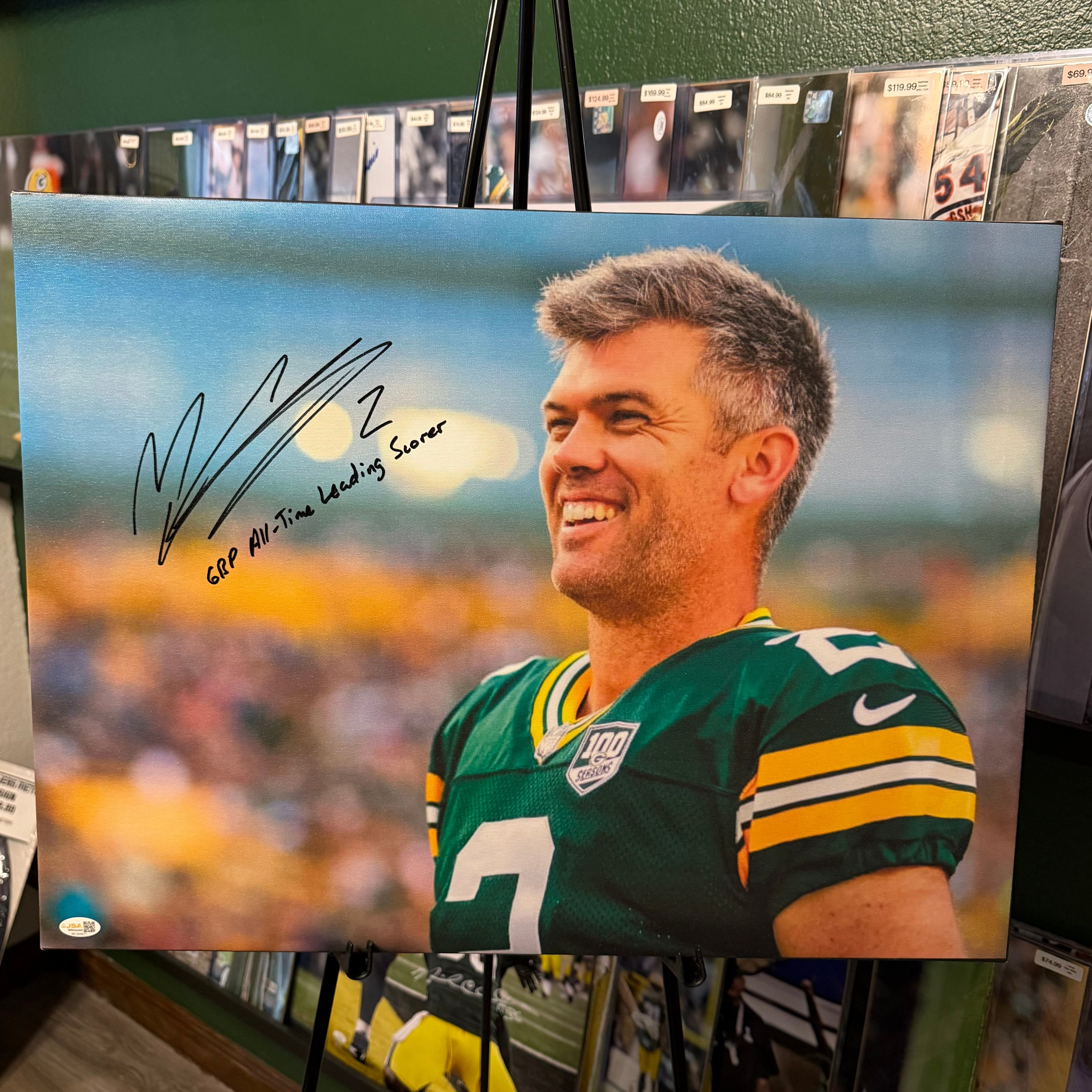 Mason Crosby Signed 18x24 Canvas w/ inscription