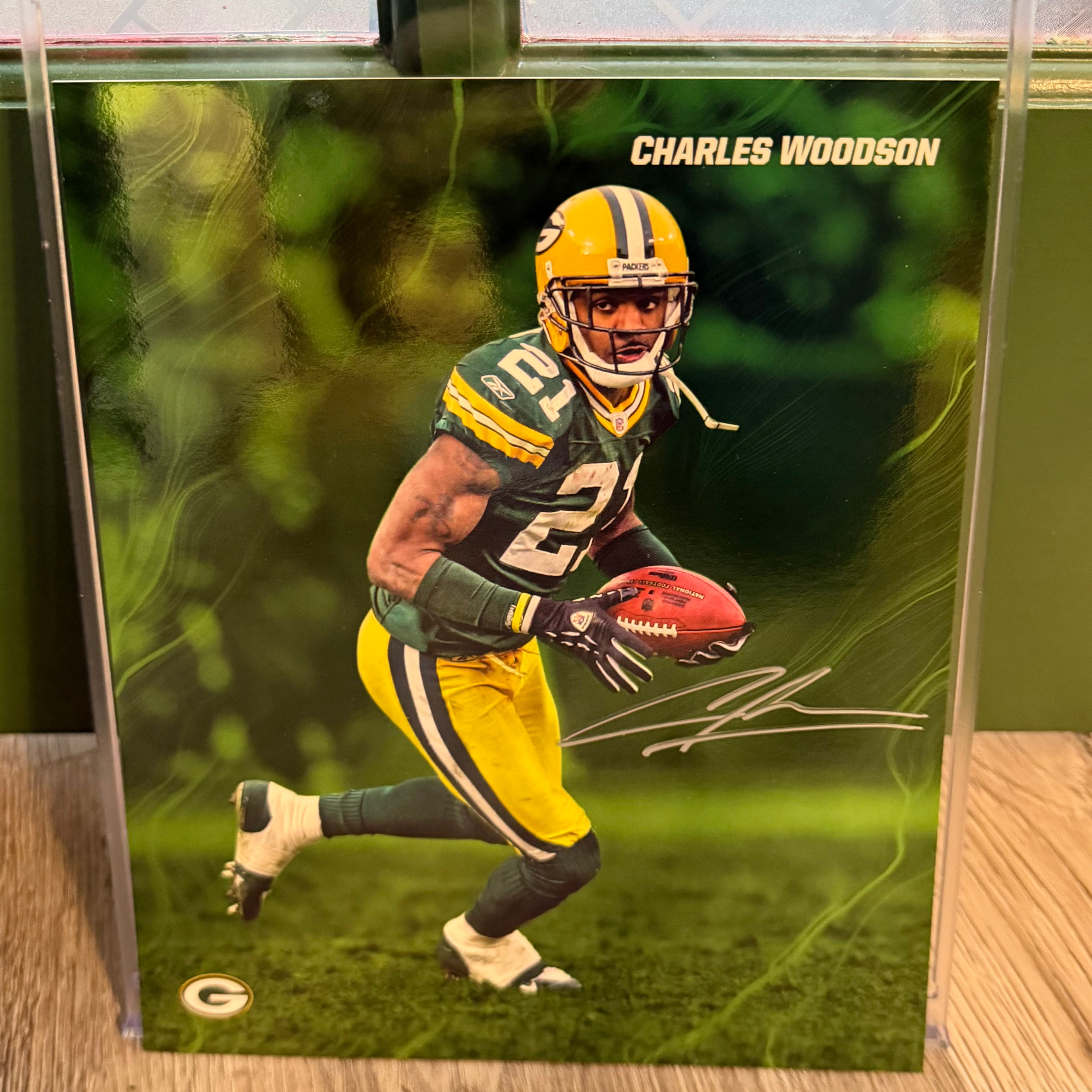 Charles Woodson Signed Fanatics Emanate 8x10 Green /99