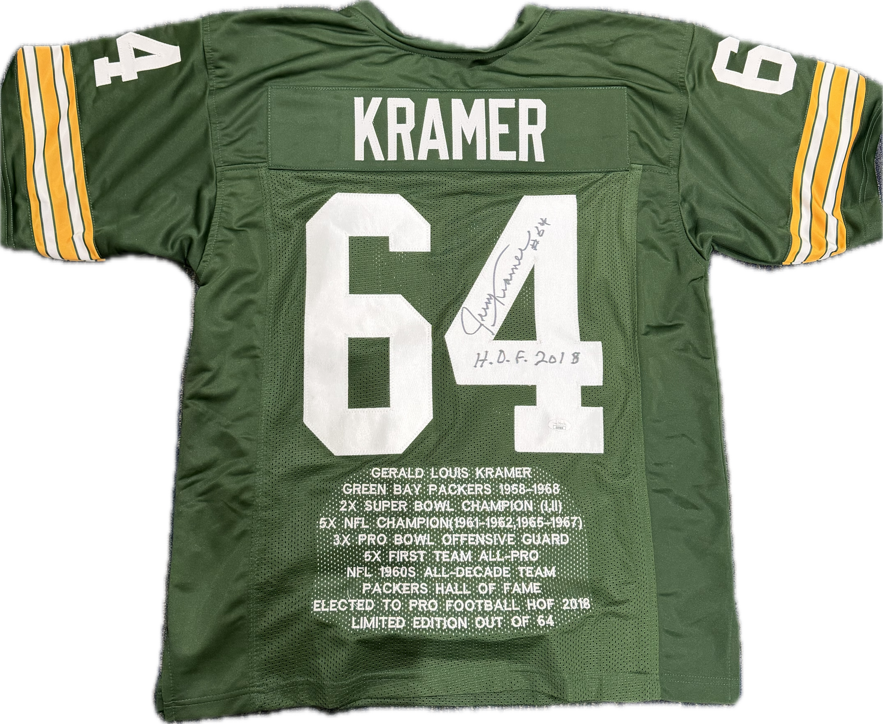 Jerry Kramer Signed Custom/Replica Career Accomplishment Jersey