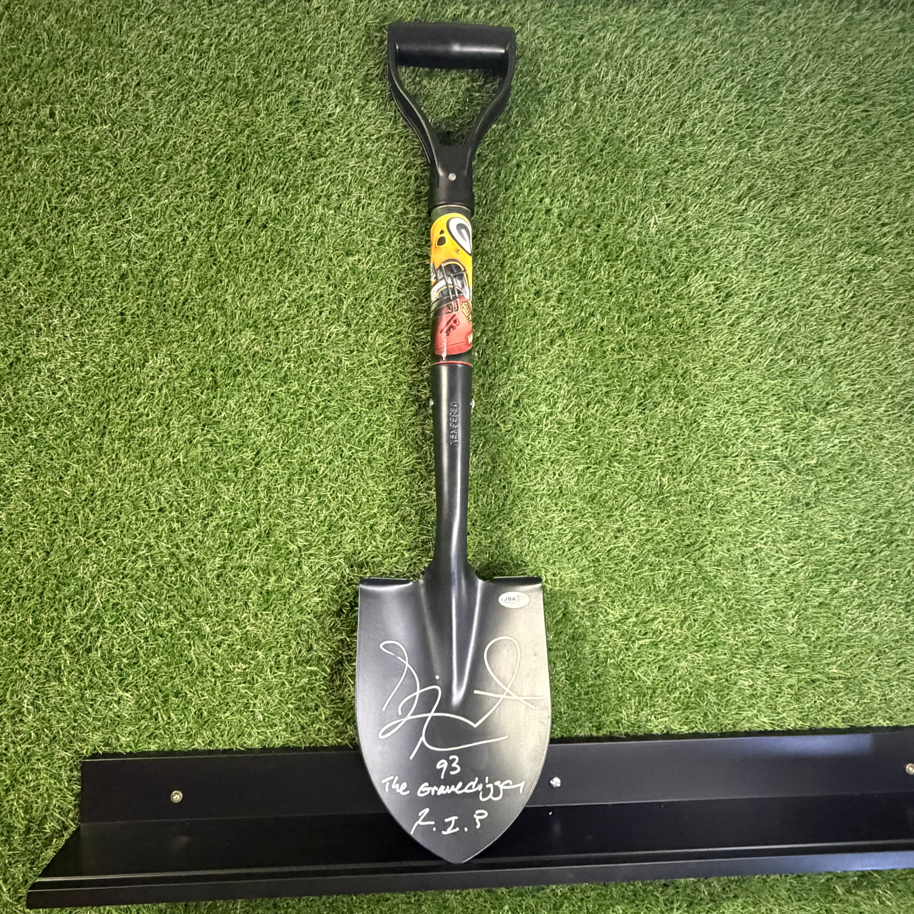 Gilbert Brown Signed Shovel- Inscribed "The Gravedigger RIP"
