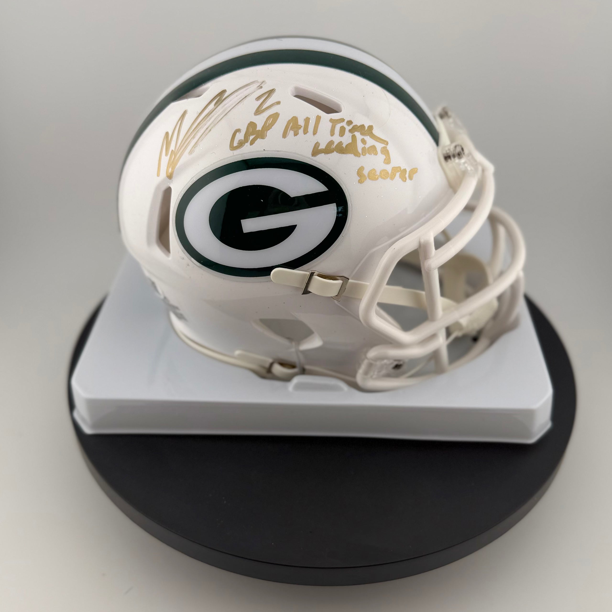 Mason Crosby All Time Leading Scorer Signed Packers Winter Warning Mini Helmet