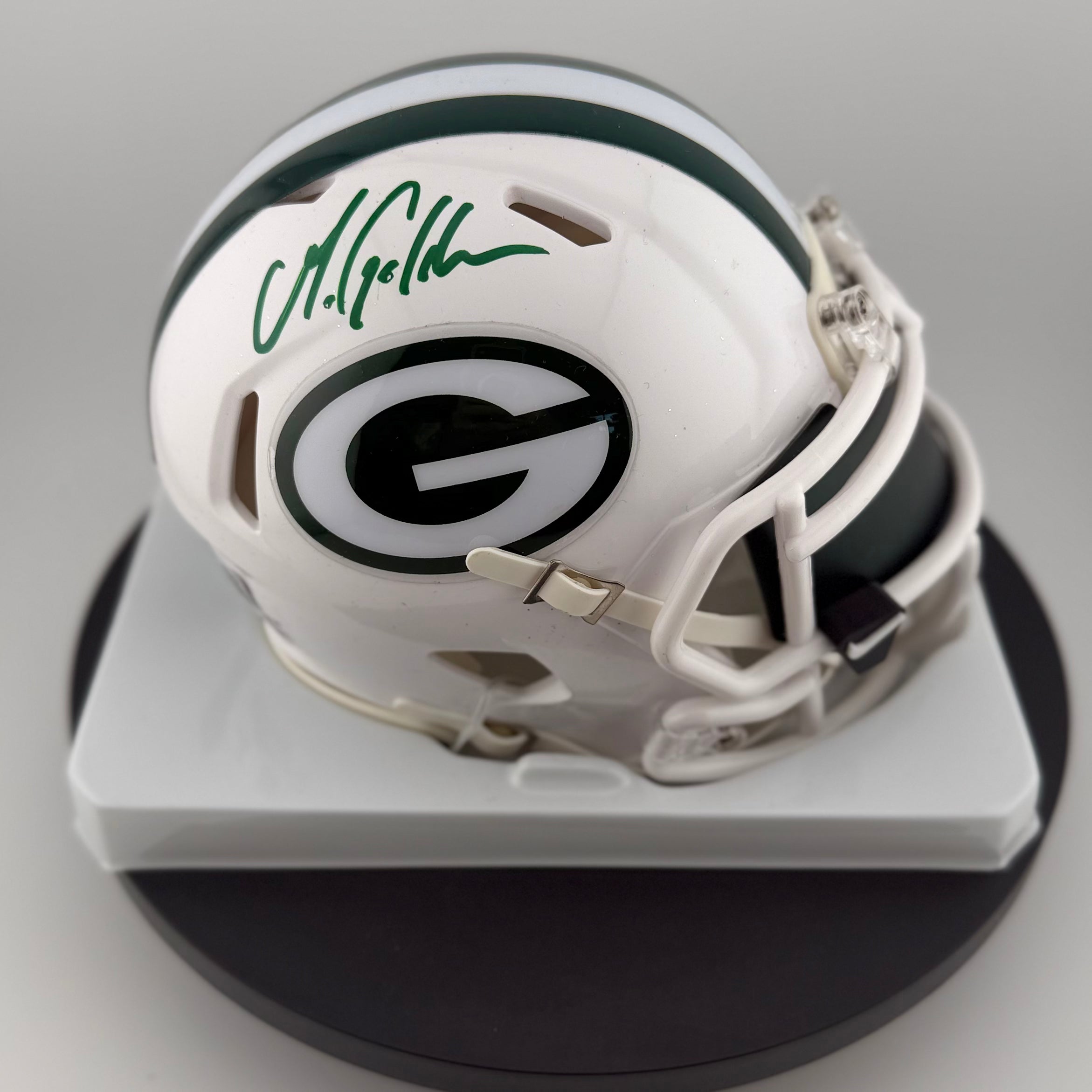 Matthew Golden Signed Packers Winter Warning- Alt White Mini Helmet W/ Visor