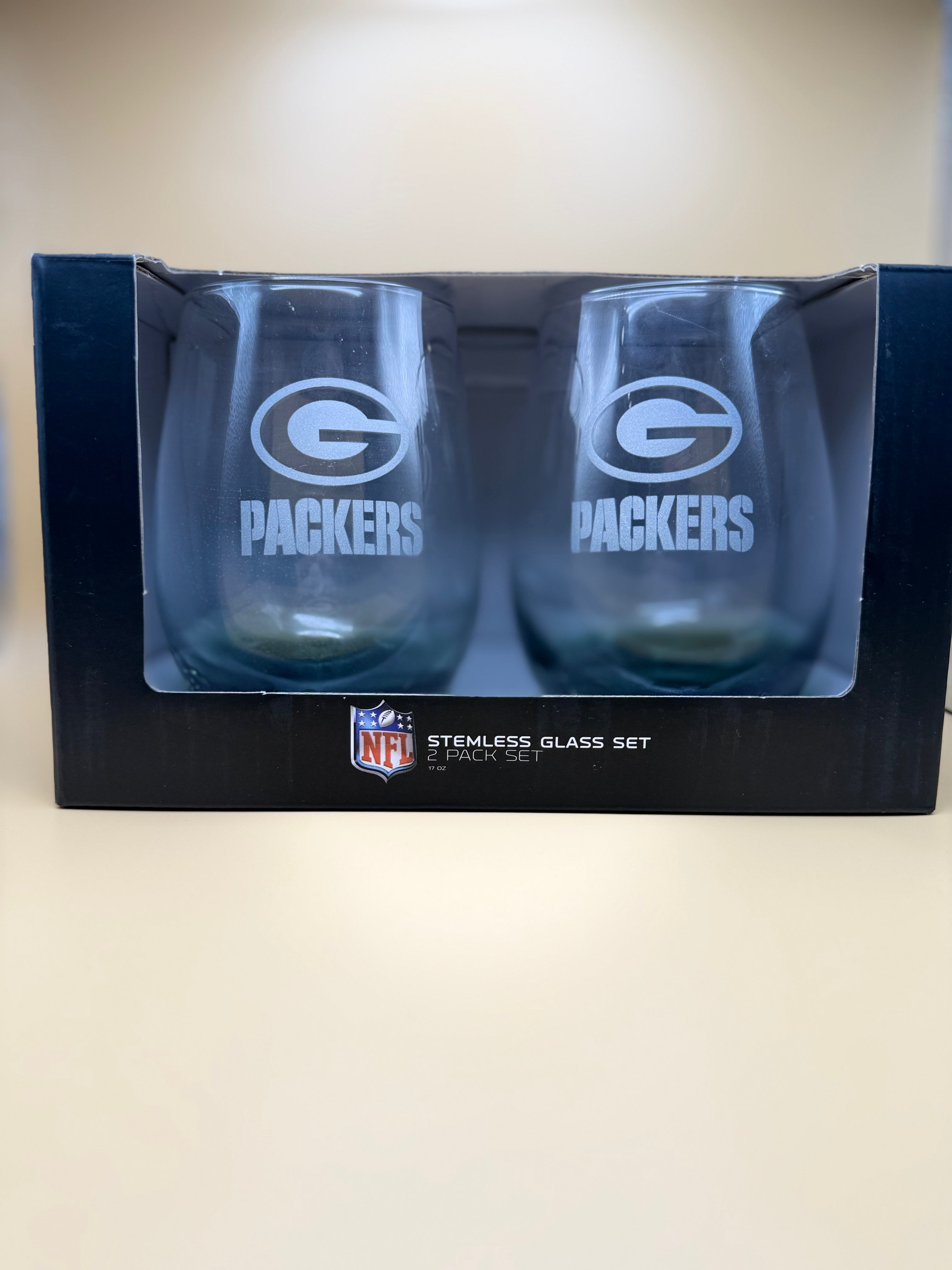 Packers logo Stemless Glass Set- 2 pack