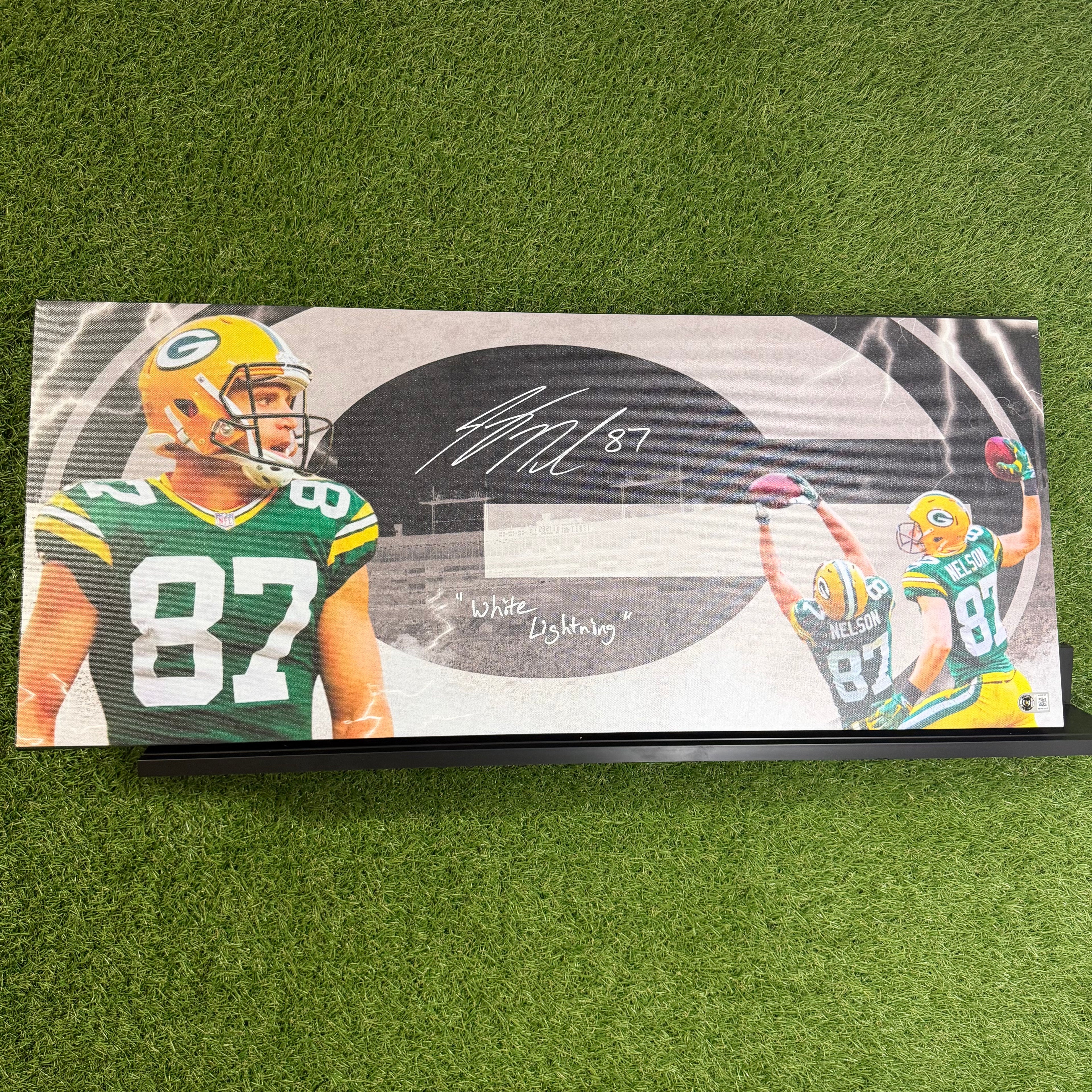 Packers Jordy Nelson “White Lightning” Signed 13x31 Canvas
