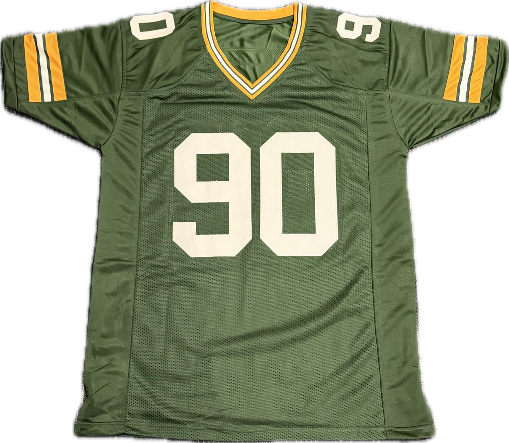 Green football jersey with number 90 on a white background