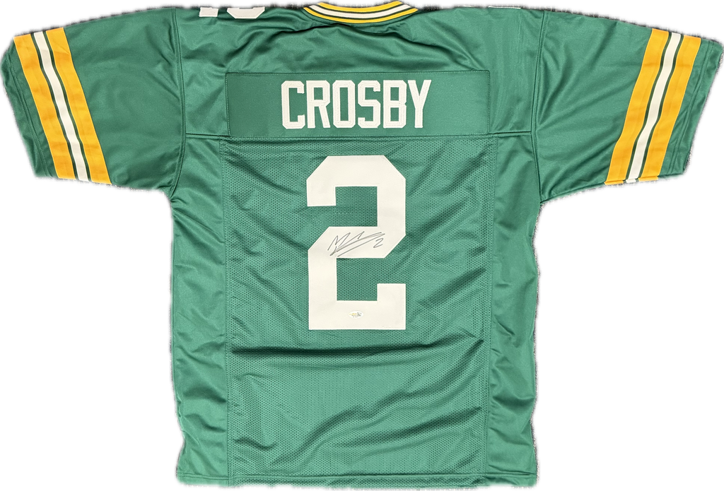 Green sports jersey with 'Crosby' and number '2' on a white background