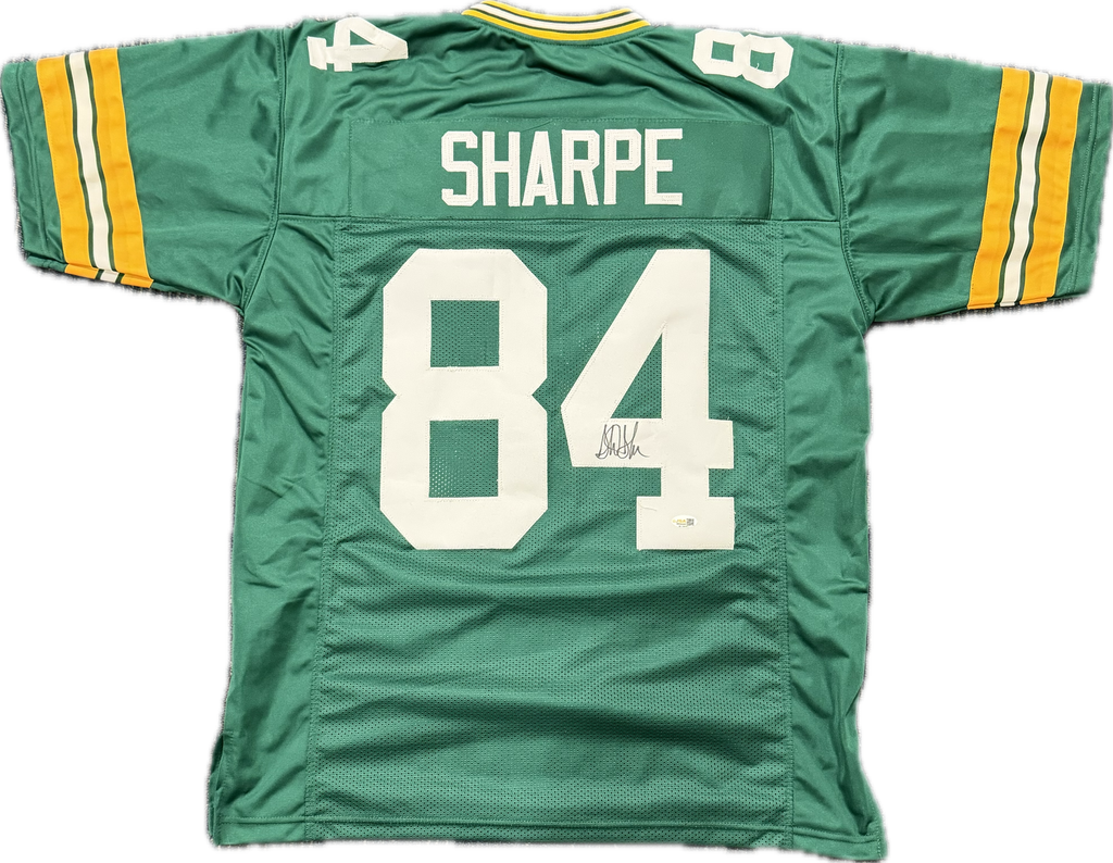 Green sports jersey with 'Sharpe' and number '84' on a white background