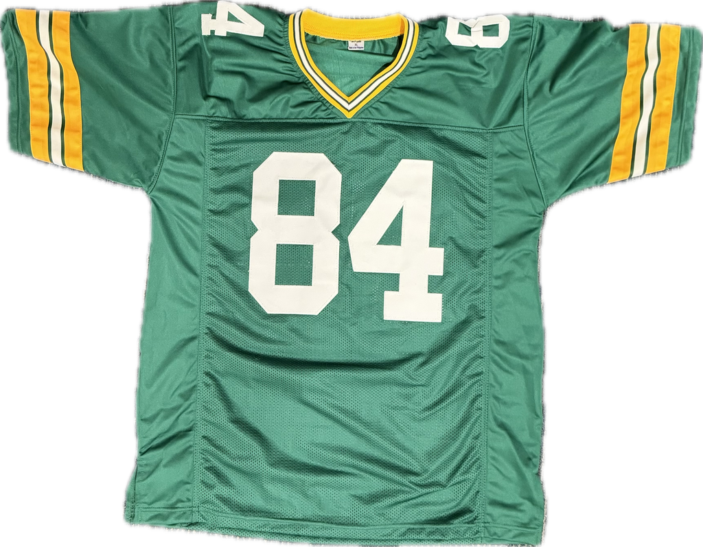Green sports jersey with number 84 on a white background