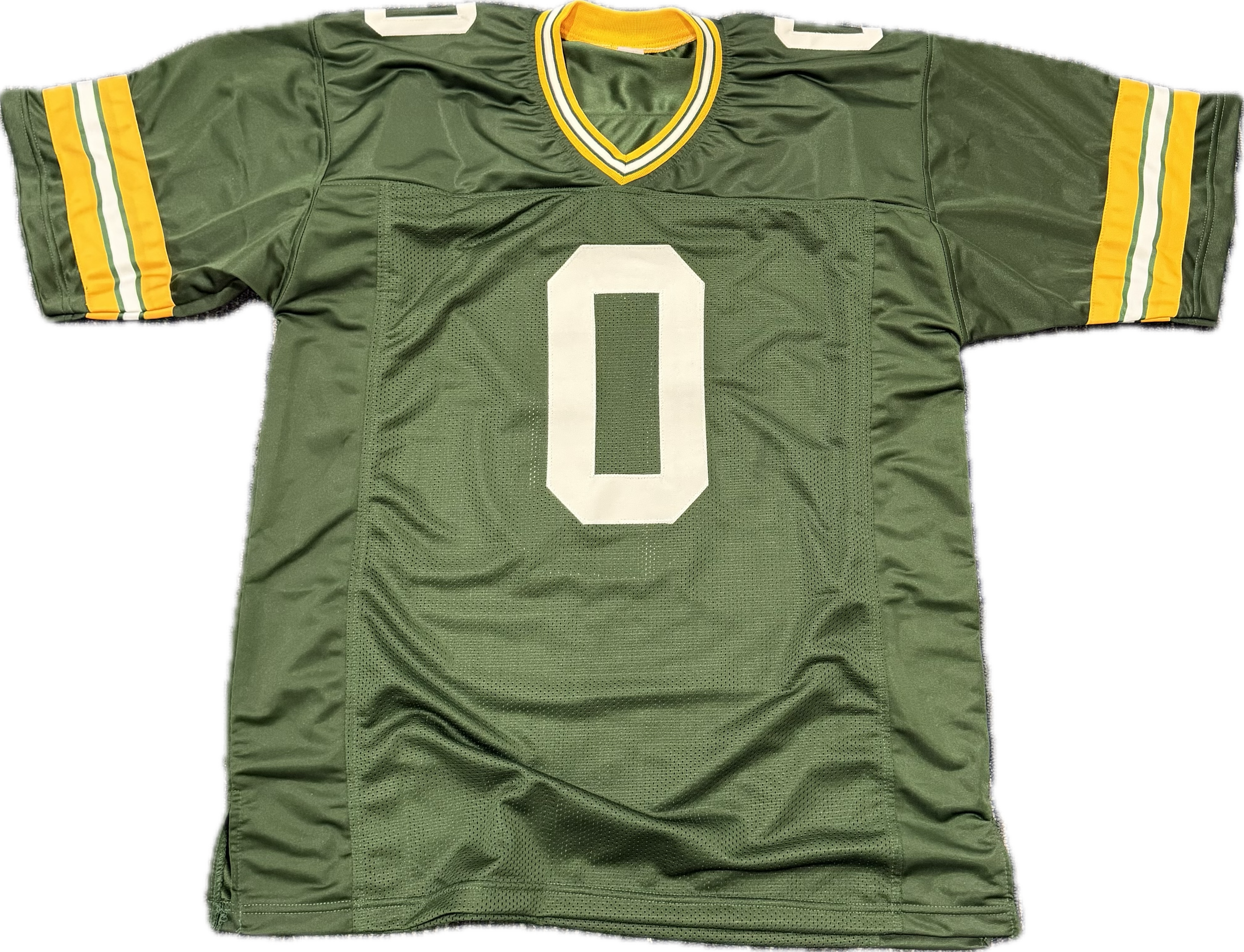 Green sports jersey with number 0 on a white background