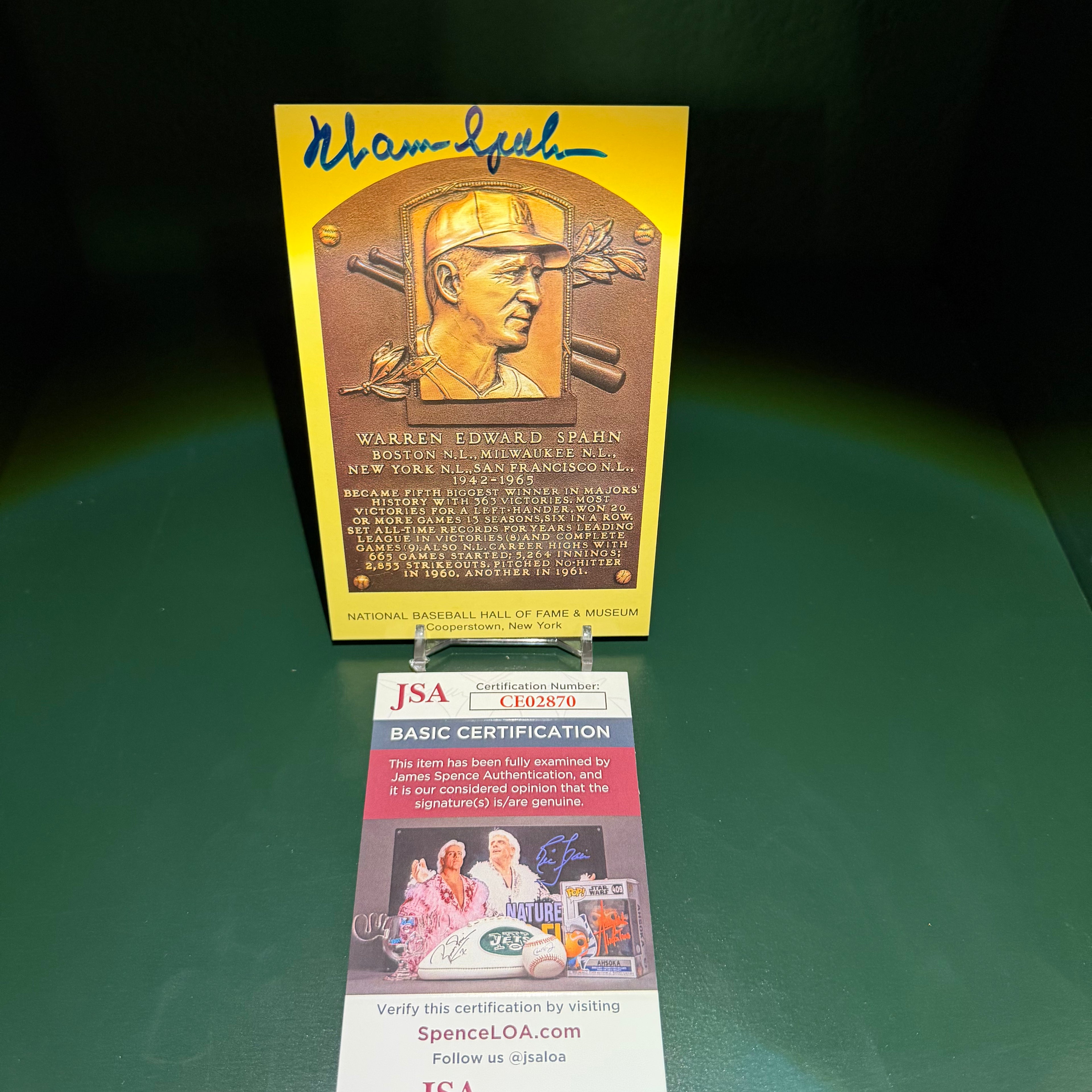 Warren Spahn Signed Hall Of Fame Card- 3.5x5.5