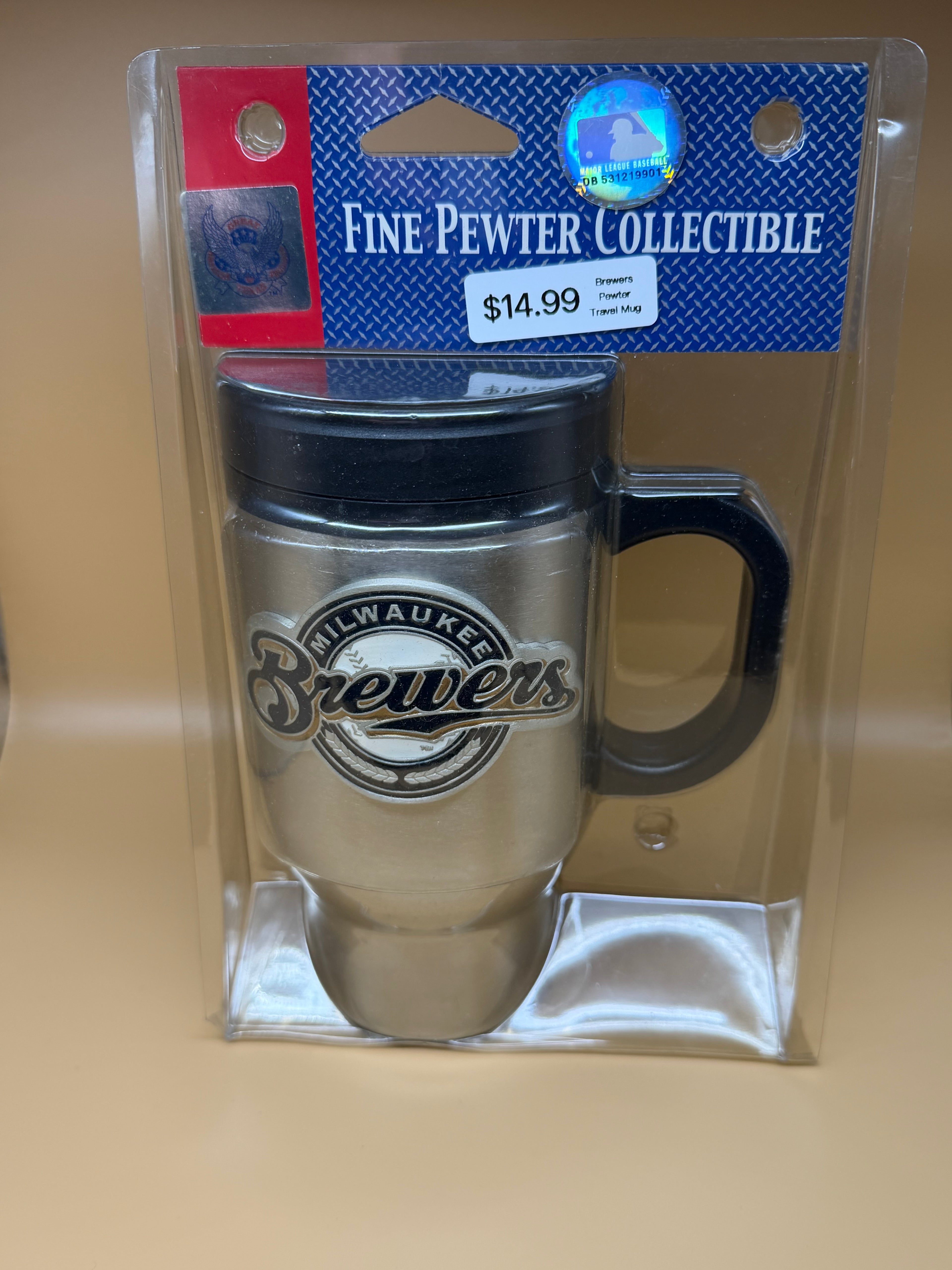Pewter travel mug with “Brewers” logo
