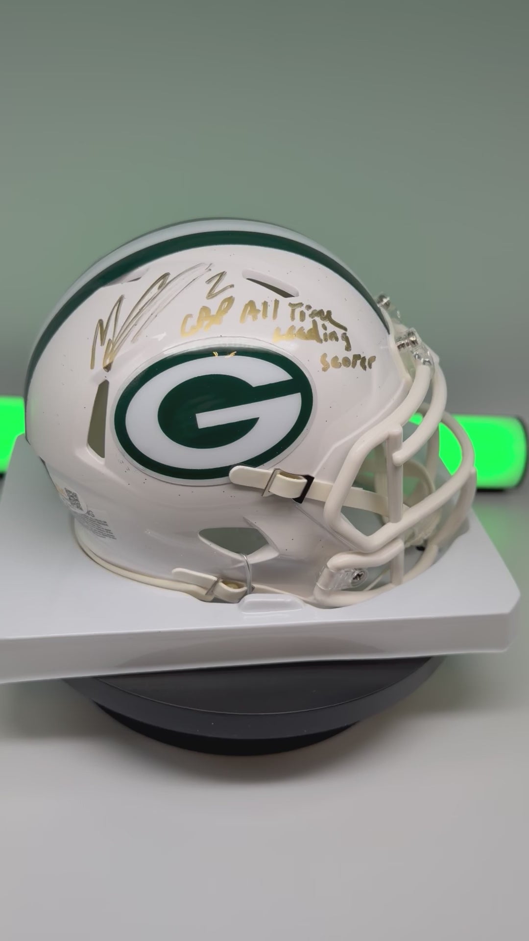 Mason Crosby All Time Leading Scorer Signed Winter Warning Mini Helmet